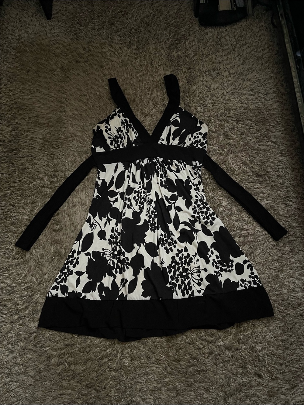 Black & White Floral Women’s Dress with Halter Straps